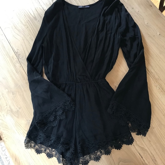 Maddy M Crochet Trim Romper Black - Picture 3 of 7